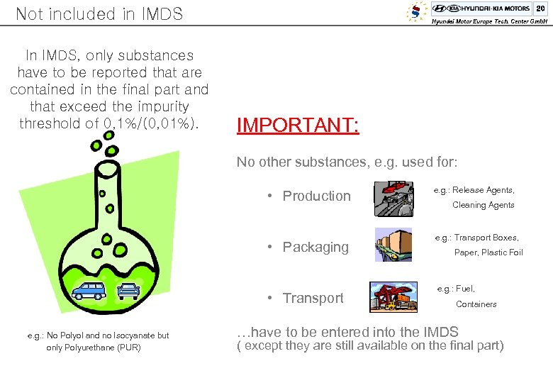 20 Not included in IMDS In IMDS, only substances have to be reported that