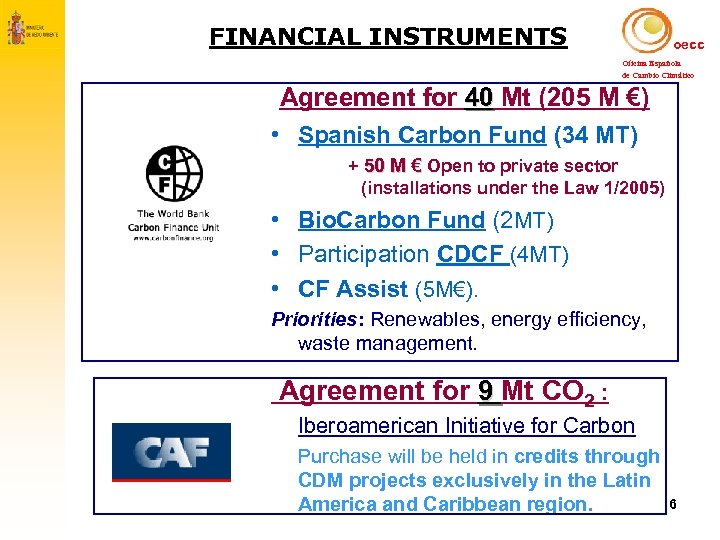 FINANCIAL INSTRUMENTS oecc Oficina Española de Cambio Climático Agreement for 40 Mt (205 M