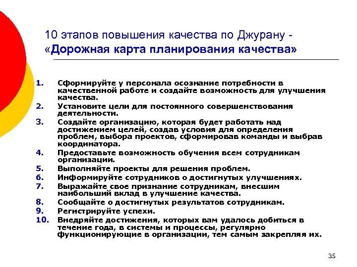 10 этапов повышения качества по Джурану «Дорожная карта планирования качества» 1. 2. 3. 4.