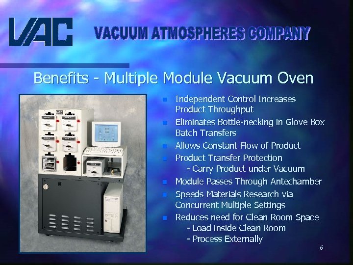 Benefits - Multiple Module Vacuum Oven n n n Independent Control Increases Product Throughput
