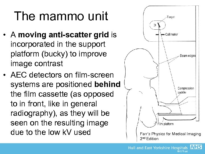 The mammo unit • A moving anti-scatter grid is incorporated in the support platform