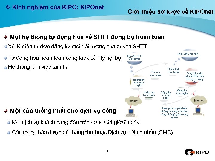 v Kinh nghiệm của KIPO: KIPOnet Giới thiệu sơ lược về KIPOnet Một hệ