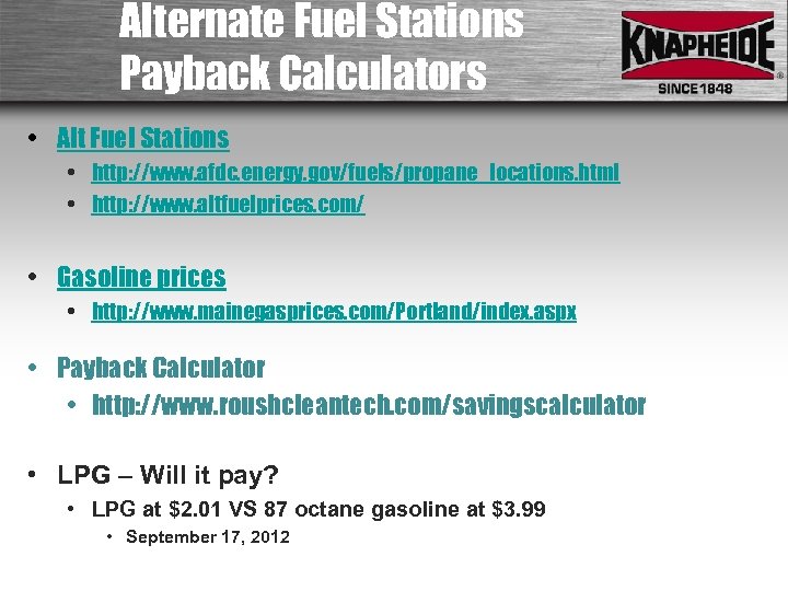 Alternate Fuel Stations Payback Calculators • Alt Fuel Stations • http: //www. afdc. energy.