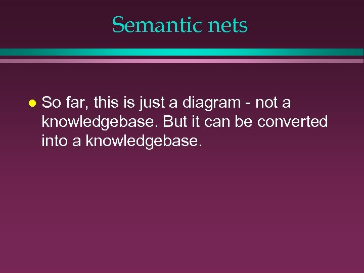 Semantic nets l So far, this is just a diagram - not a knowledgebase.