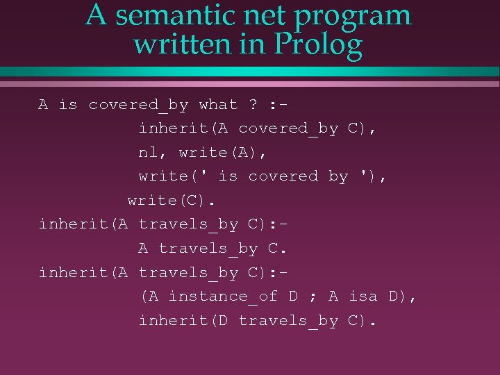 A semantic net program written in Prolog A is covered_by what ? : inherit(A