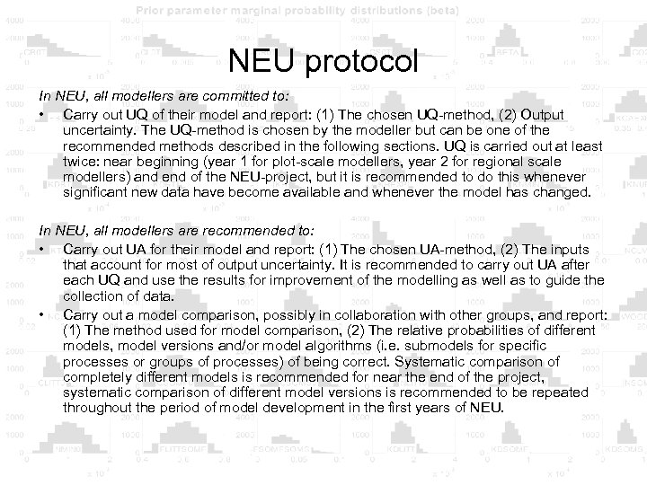NEU protocol In NEU, all modellers are committed to: • Carry out UQ of