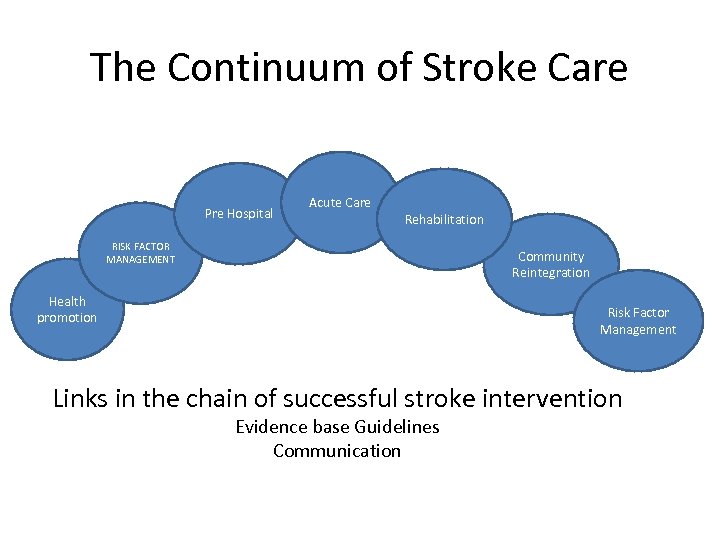 The Continuum of Stroke Care Pre Hospital Acute Care Rehabilitation RISK FACTOR MANAGEMENT Community