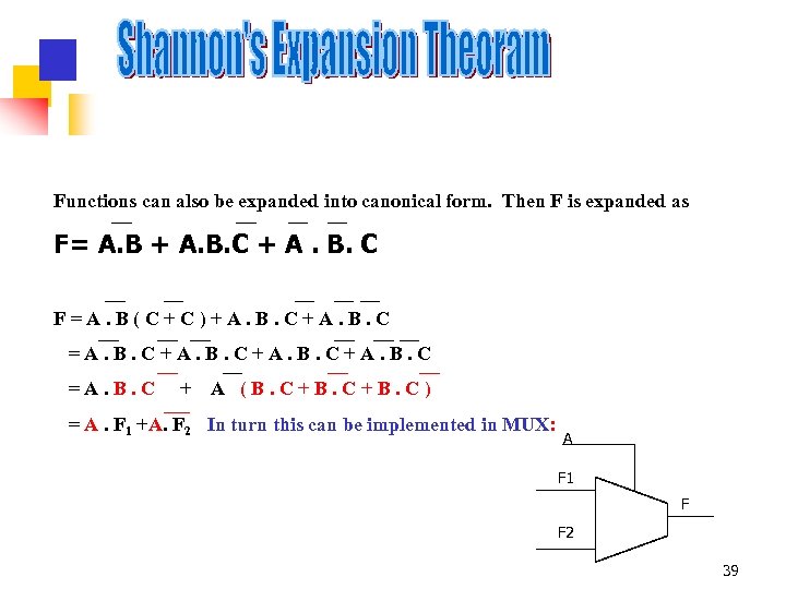 Functions can also be expanded into canonical form. Then F is expanded as F=