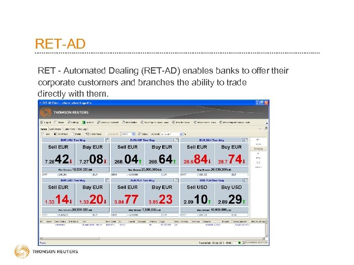 RET-AD RET - Automated Dealing (RET-AD) enables banks to offer their corporate customers and