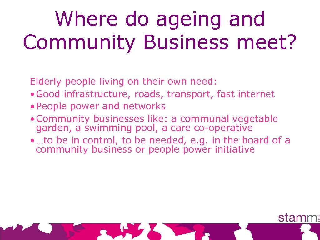 Where do ageing and Community Business meet? Elderly people living on their own need: