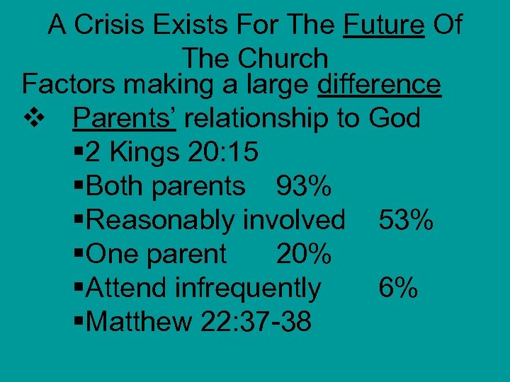A Crisis Exists For The Future Of The Church Factors making a large difference