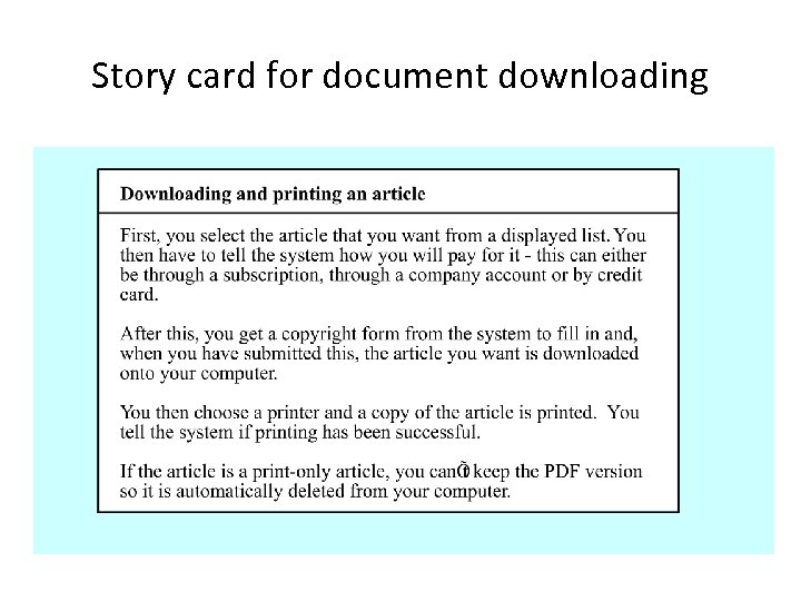 Story card for document downloading 