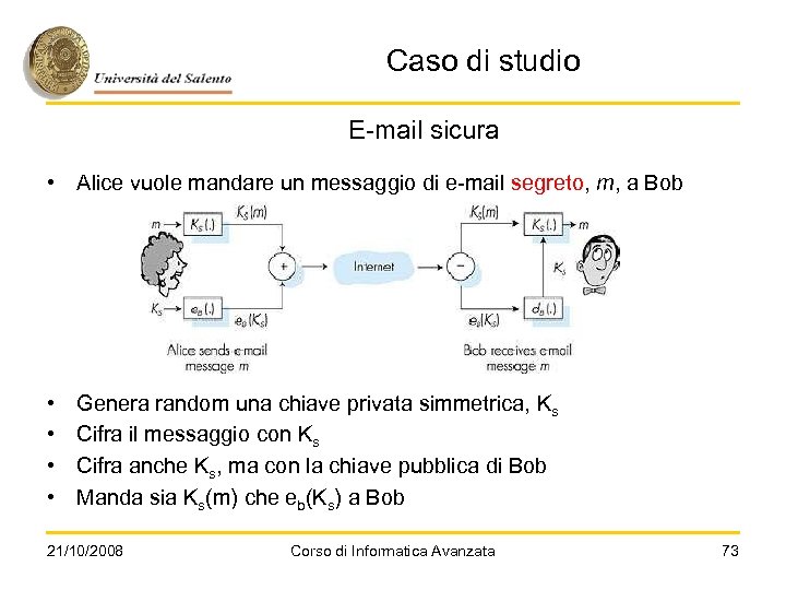 Caso di studio E-mail sicura • Alice vuole mandare un messaggio di e-mail segreto,