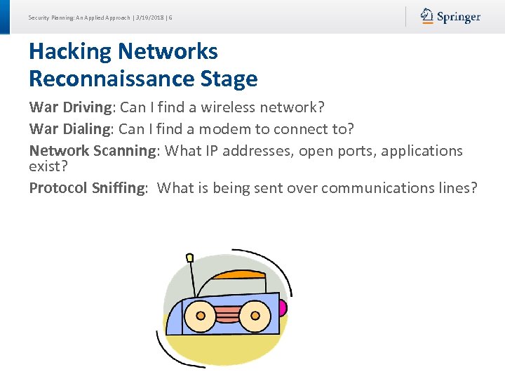Security Planning: An Applied Approach | 3/19/2018 | 6 Hacking Networks Reconnaissance Stage War
