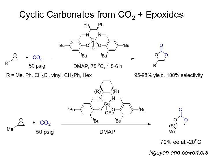 Cyclic Carbonates from CO 2 + Epoxides Nguyen and coworkers 