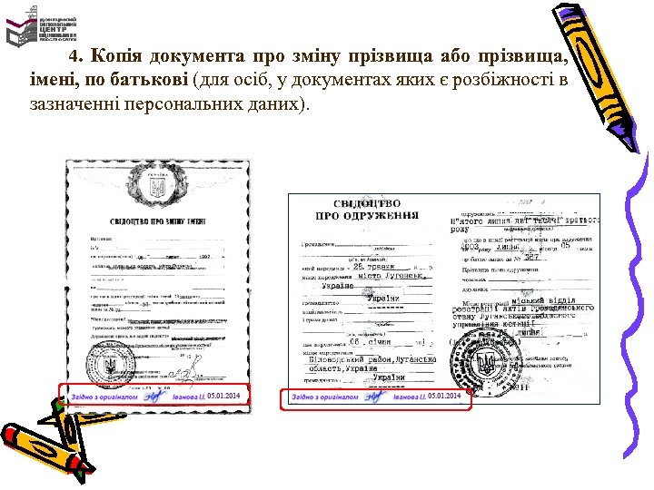 4. Копія документа про зміну прізвища або прізвища, імені, по батькові (для осіб, у