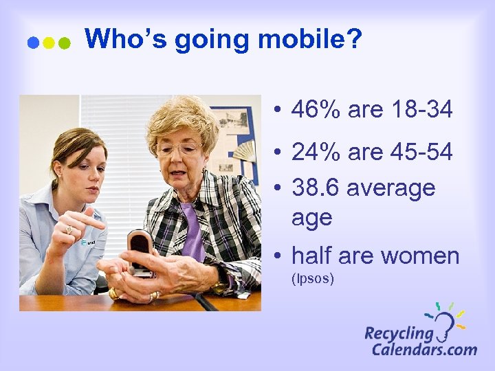Who’s going mobile? • 46% are 18 -34 • 24% are 45 -54 •