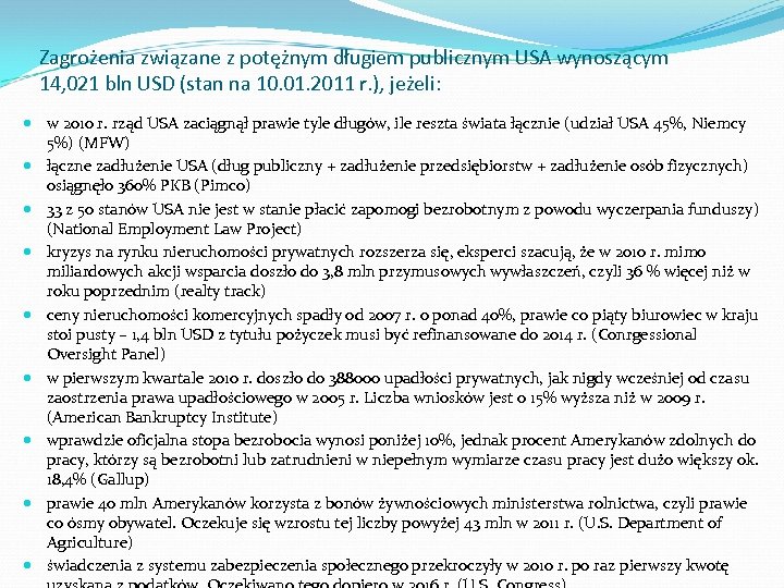 Zagrożenia związane z potężnym długiem publicznym USA wynoszącym 14, 021 bln USD (stan na