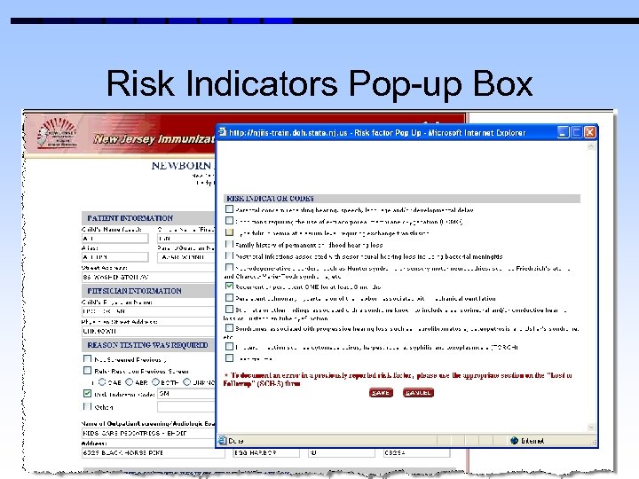 Risk Indicators Pop-up Box 