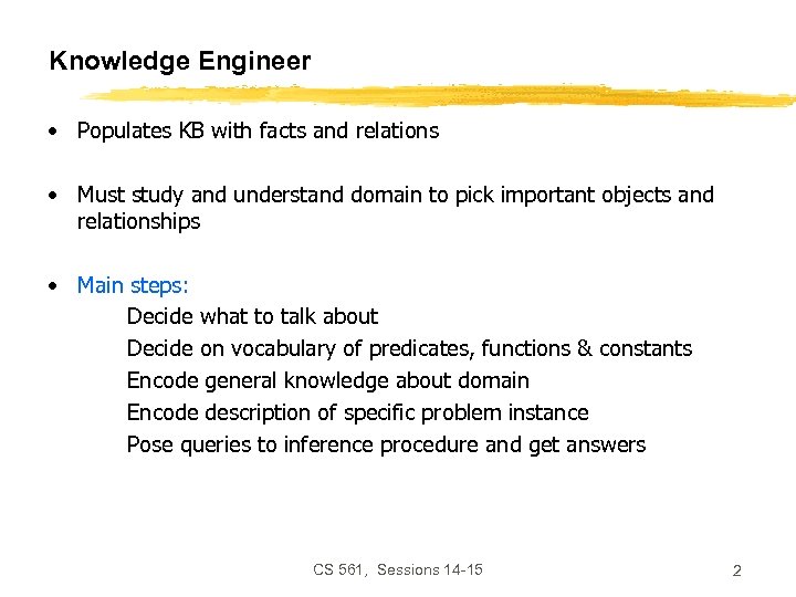 Knowledge Engineer • Populates KB with facts and relations • Must study and understand