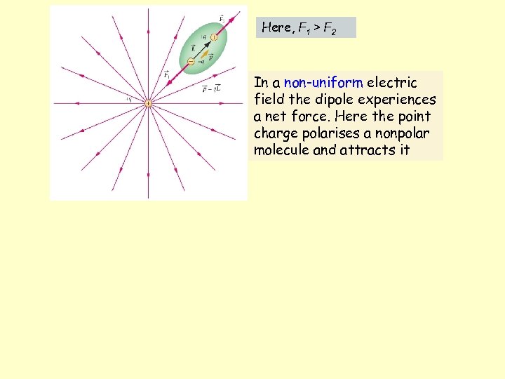 Here, F 1 > F 2 In a non-uniform electric field the dipole experiences