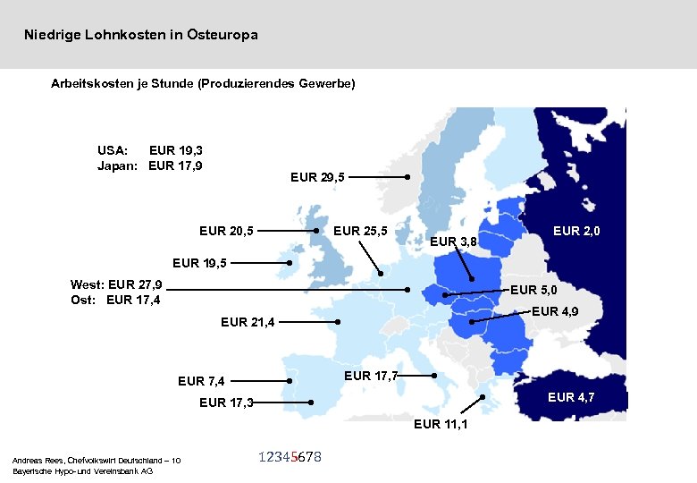 Niedrige Lohnkosten in Osteuropa Arbeitskosten je Stunde (Produzierendes Gewerbe) USA: EUR 19, 3 Japan: