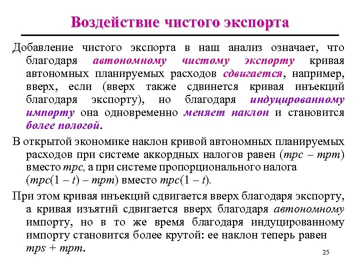 Воздействие чистого экспорта Добавление чистого экспорта в наш анализ означает, что благодаря автономному чистому