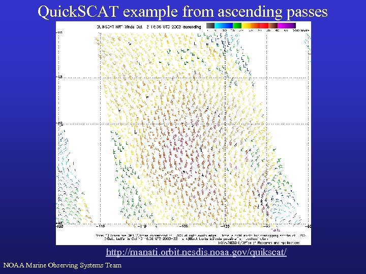 Quick. SCAT example from ascending passes http: //manati. orbit. nesdis. noaa. gov/quikscat/ NOAA Marine