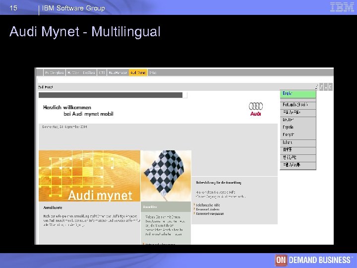 15 IBM Software Group Audi Mynet - Multilingual © 2003 IBM Corporation 