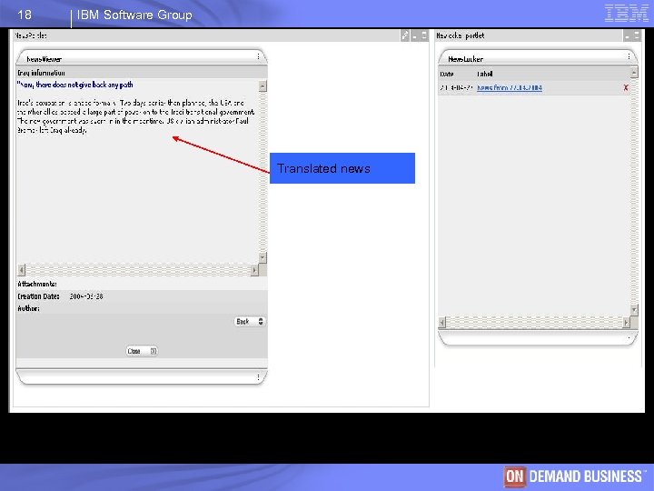 18 IBM Software Group Translated news © 2003 IBM Corporation 