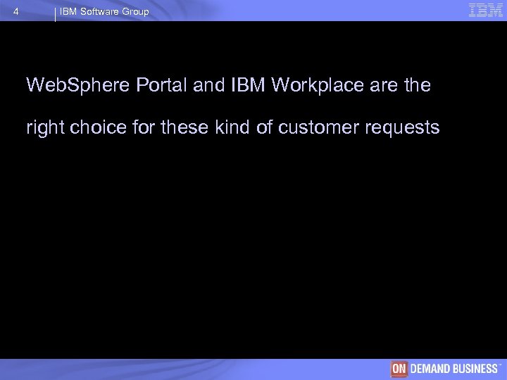 4 IBM Software Group Web. Sphere Portal and IBM Workplace are the right choice
