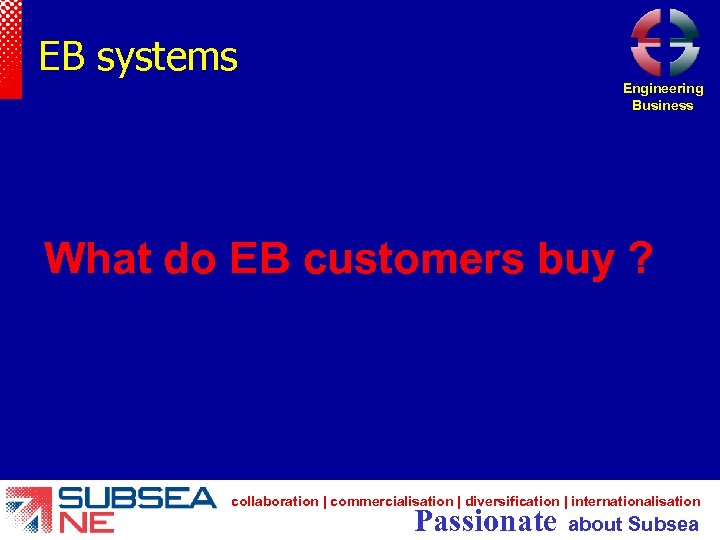 EB systems Engineering Business What do EB customers buy ? collaboration | commercialisation |