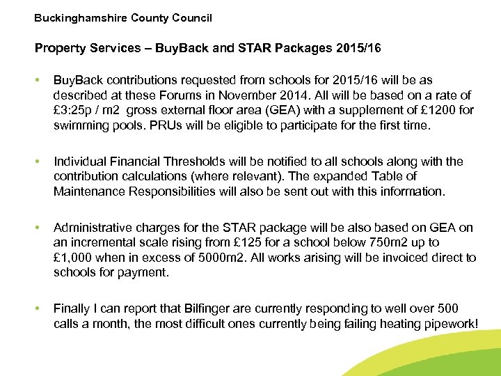 Buckinghamshire County Council Property Services – Buy. Back and STAR Packages 2015/16 • Buy.