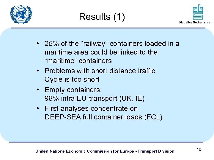 Results (1) Statistics Netherlands • 25% of the “railway” containers loaded in a maritime