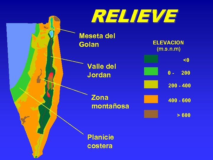 RELIEVE Meseta del Golan Valle del Jordan ELEVACION (m. s. n. m) <0 0
