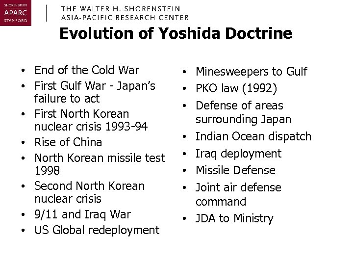 Evolution of Yoshida Doctrine • End of the Cold War • First Gulf War