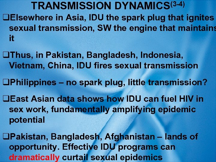 TRANSMISSION DYNAMICS(3 -4) q. Elsewhere in Asia, IDU the spark plug that ignites sexual
