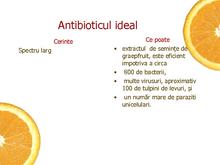 Antibioticul ideal Cerinte Spectru larg • • Ce poate extractul de seminţe de graepfruit,