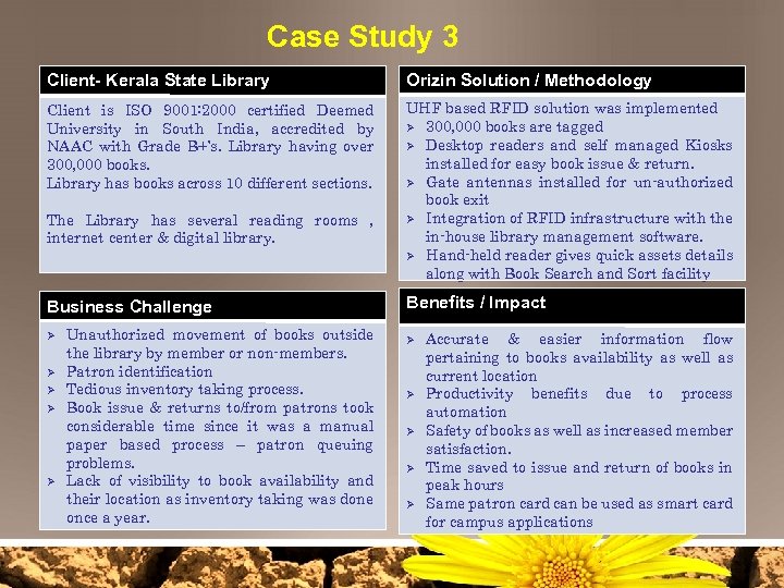 Case Study 3 Client- Kerala State Library Orizin Solution / Methodology Client is ISO