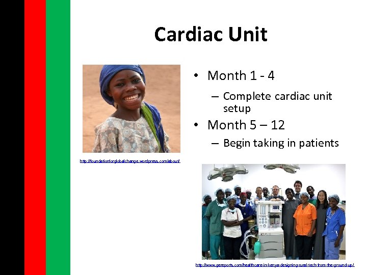 Cardiac Unit • Month 1 - 4 – Complete cardiac unit setup • Month