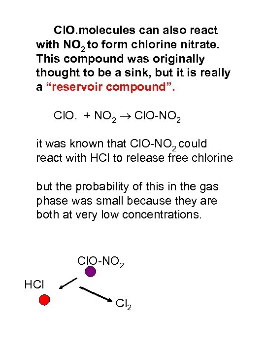 Cl. O. molecules can also react with NO 2 to form chlorine nitrate. This