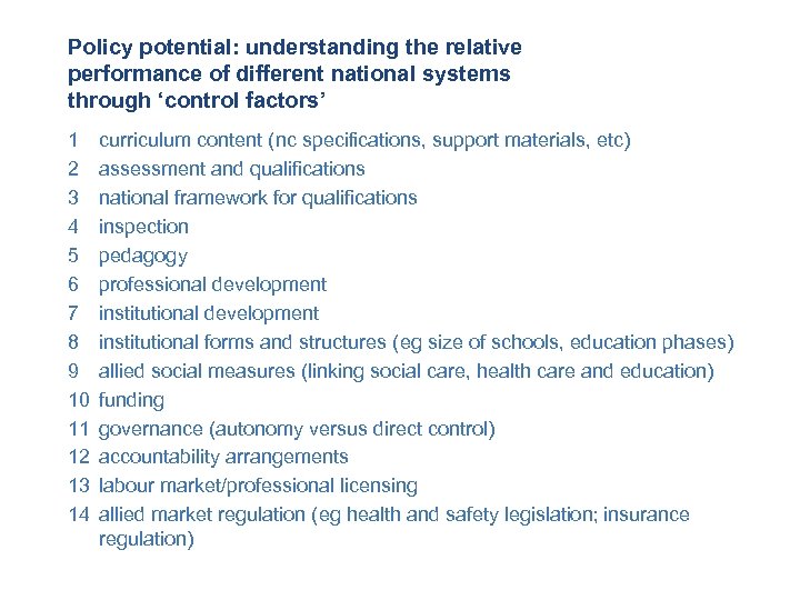 Policy potential: understanding the relative performance of different national systems through ‘control factors’ 1