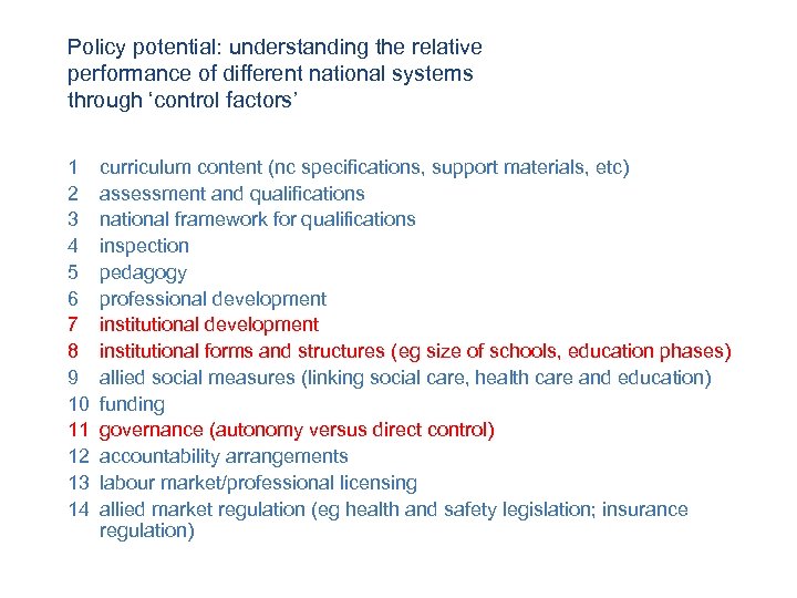 Policy potential: understanding the relative performance of different national systems through ‘control factors’ 1