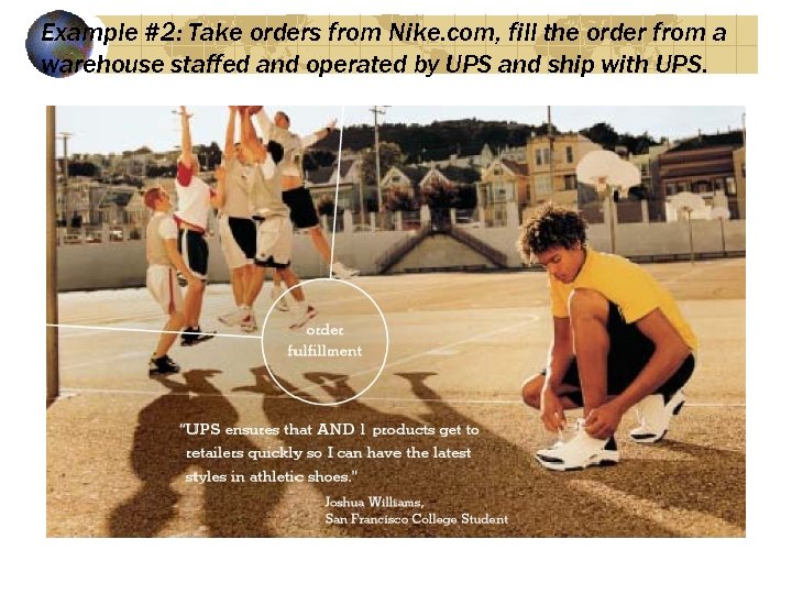 Example #2: Take orders from Nike. com, fill the order from a warehouse staffed