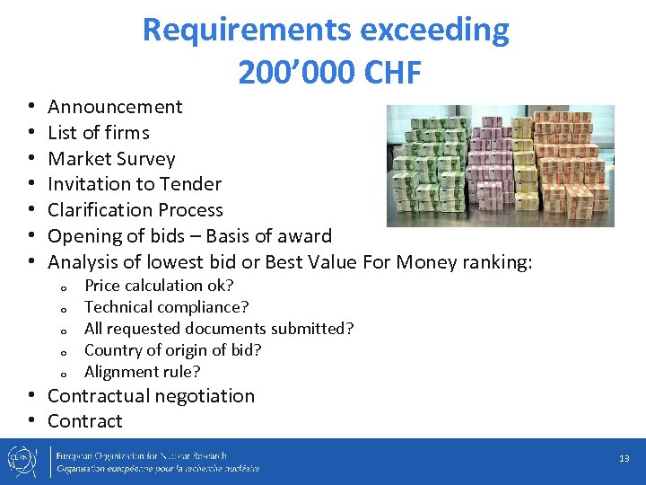  • • Requirements exceeding 200’ 000 CHF Announcement List of firms Market Survey