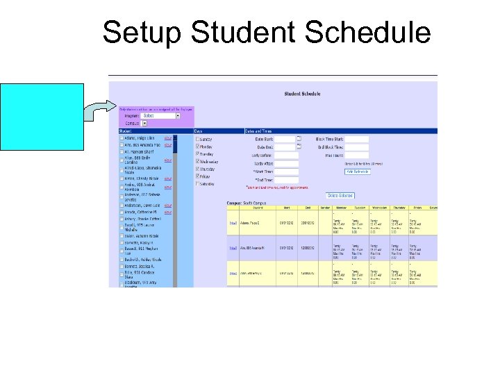 Setup Student Schedule 