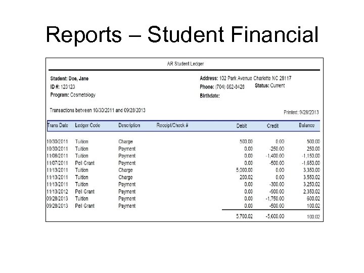 Reports – Student Financial 