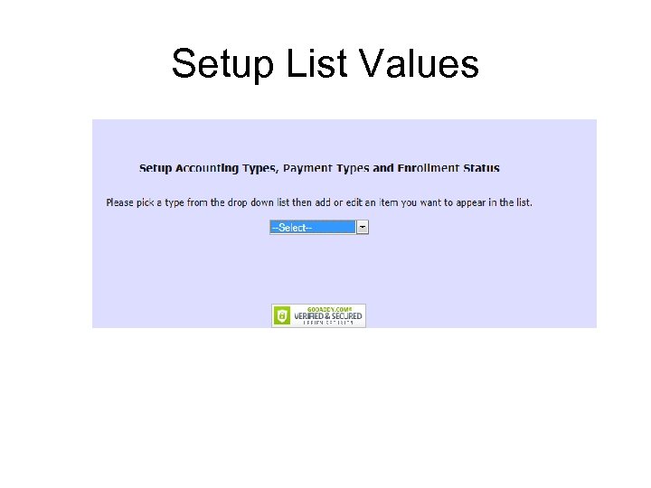 Setup List Values 