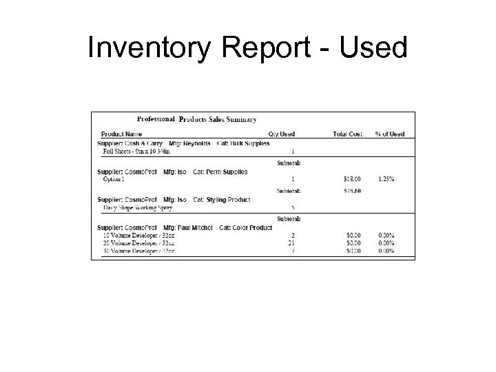 Inventory Report - Used 