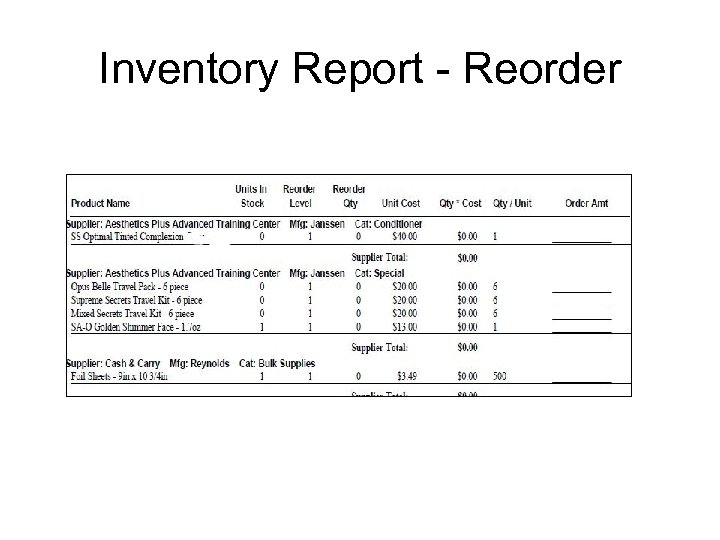 Inventory Report - Reorder 